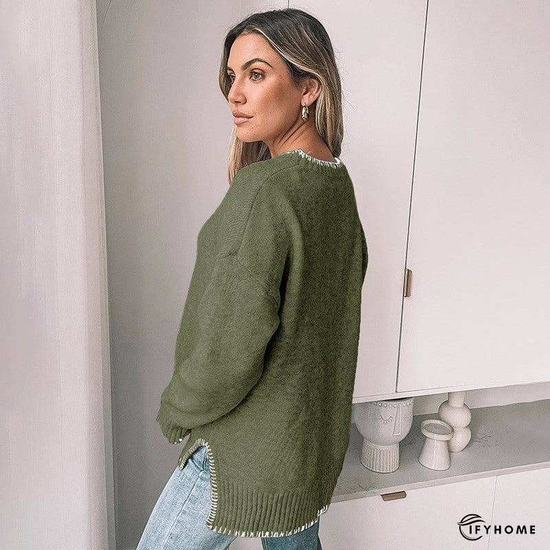 Stylish Round Neck Sweater With Hemmed Border And Side Slit | IFYHOME