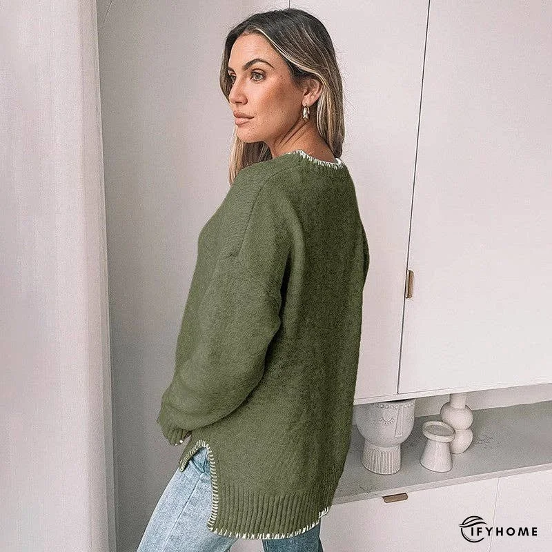 Stylish Round Neck Sweater With Hemmed Border And Side Slit | IFYHOME