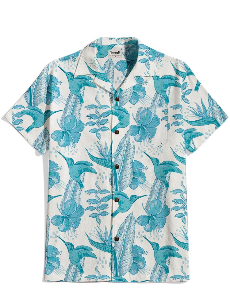 Island Hummingbird - 100% Cotton Cuban Collar Shirt