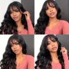 Black Long Hair Loose Deep Wave Wigs with Bangs