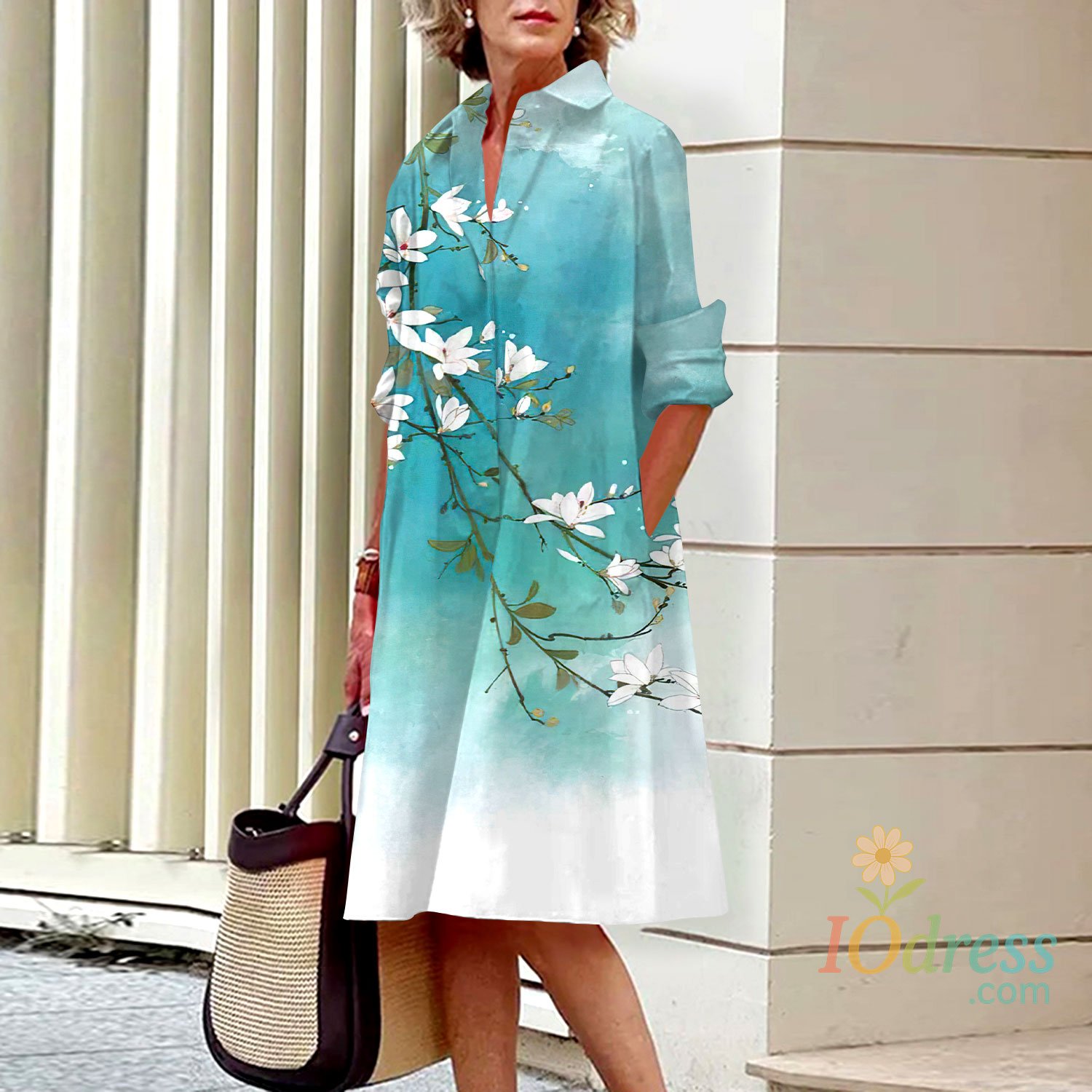 IO Dress Women's Bohemian Shirt Dresses Summer Lapel Single Breasted Irregular Long Dresses Feminine Print Maxi High Temperament Dresses