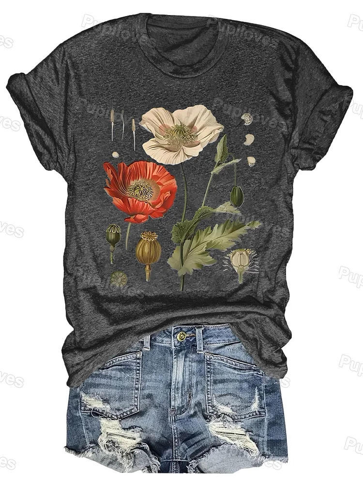 Pupiloves Pupiloves  Poppy Flower Art Print T-shirt