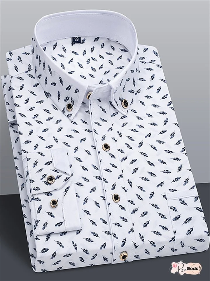 New Men's Spring and Fall Business Suit Men's Lining Printed Thin Section Casual Shirt Youth Slim Long-sleeved Slim Type Shirt