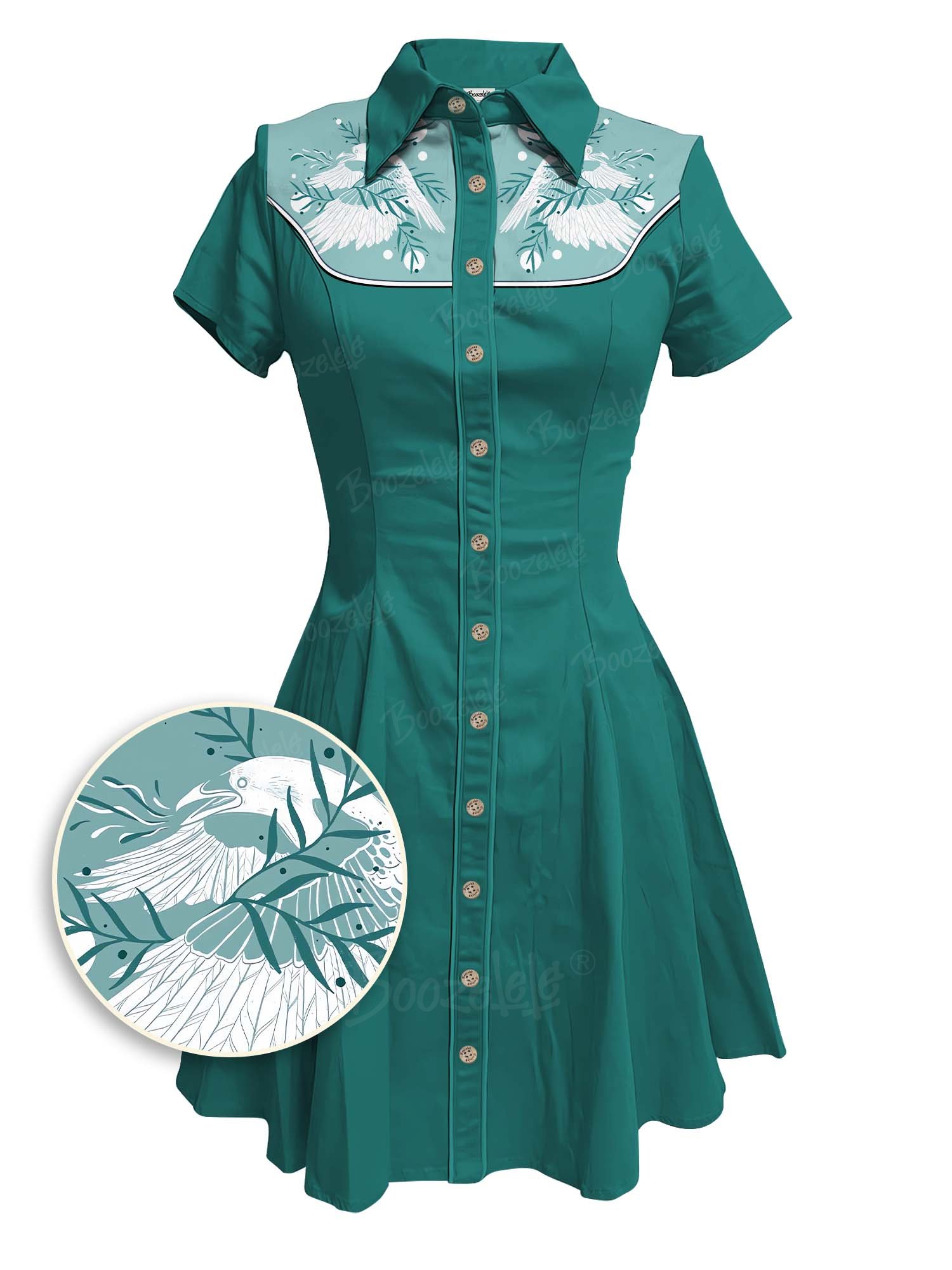 Swallows And Leaves - 100% Cotton Dress