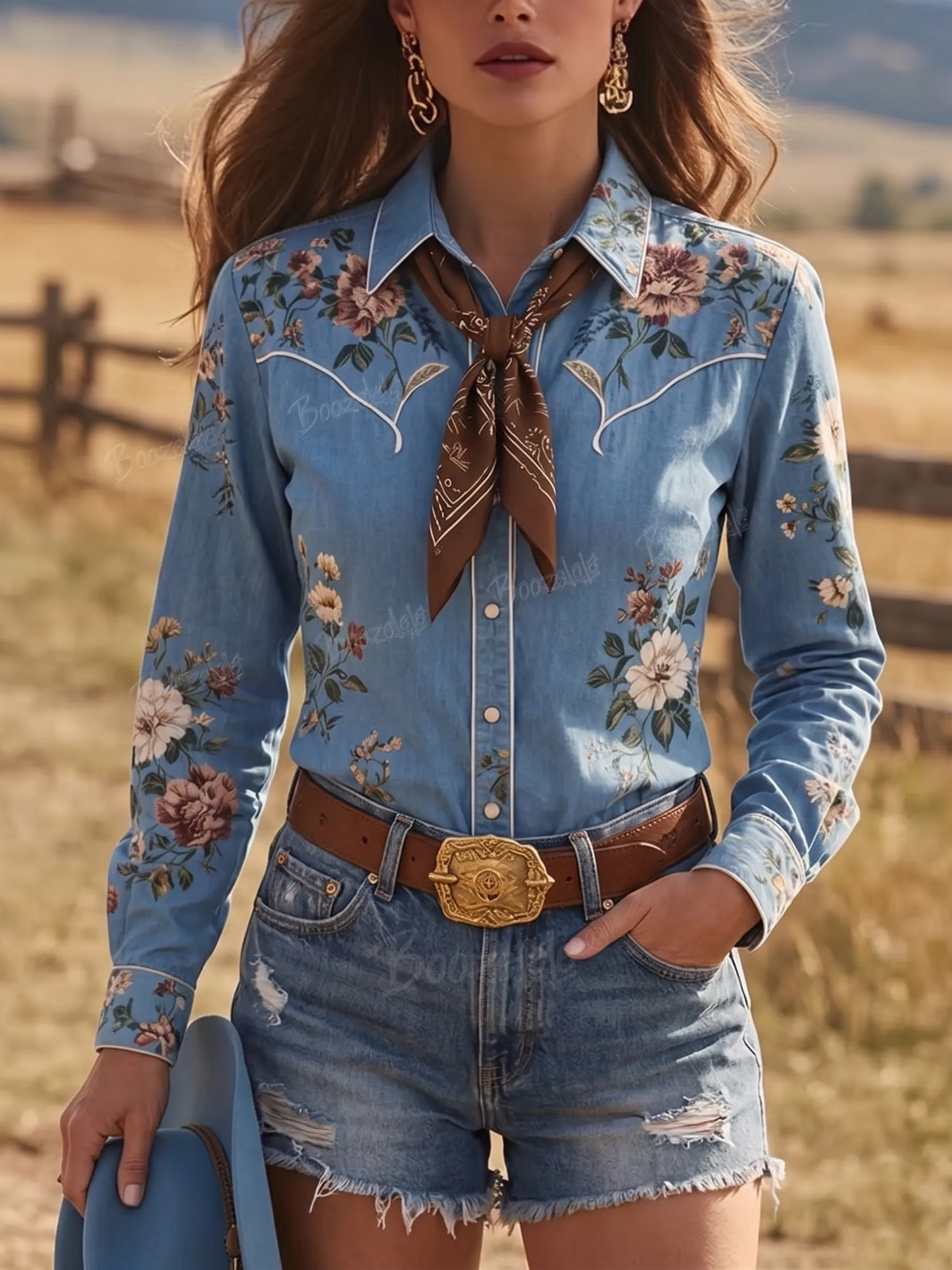 Women's Western Retro Floral - 100% Cotton Shirt