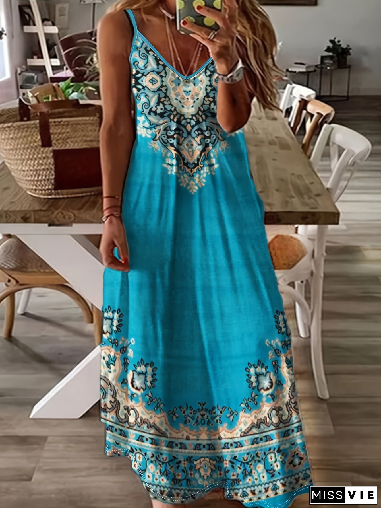 [Plus Size Summer Dress] Lightweight Bohemian Women's Plus Size Summer Vacation Dress | Elegant Resort Wear For Beach Outings & Casual Chic Style, Nontransparent Fabric, Machine-Washable | Beach Dress