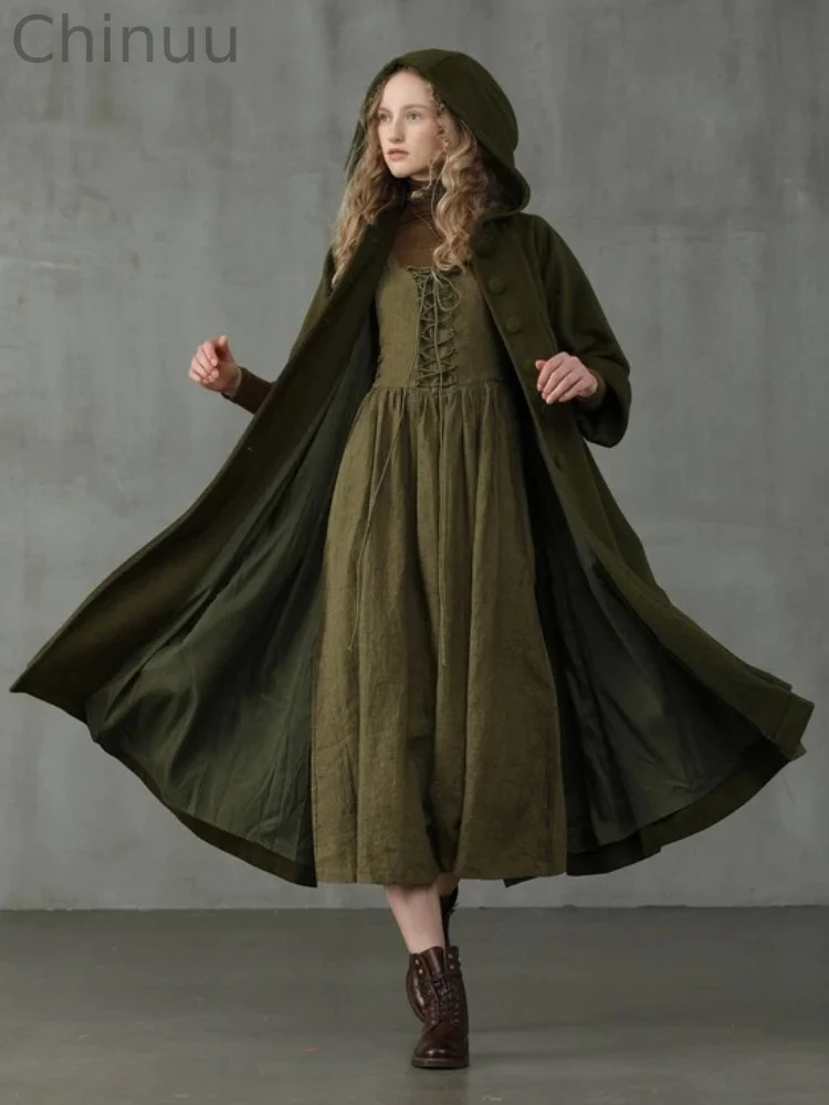Vintage Pleated Hooded Cozy Coat