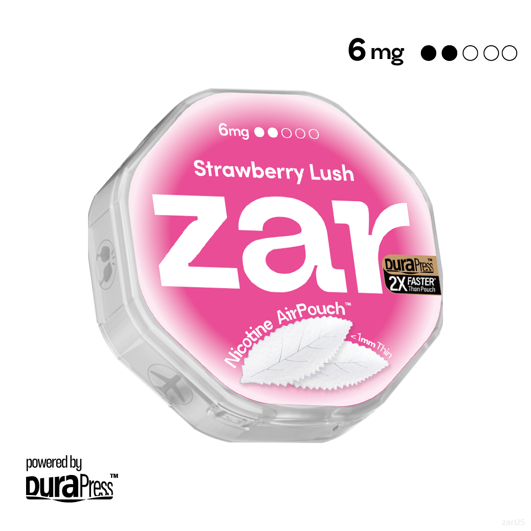 US Shop zar Oral Nicotine AirPouch Strawberry Lush Flavor Fruit Flavour 6mg nicotine options 20 pcs per can Price USD 4.9 10% discount sitewide World 1st Nicotine AirPouch zar pouches nicotine strip snus nicotine pouch dosh pouch