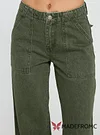 Melikah Mid Rise Baggy Cargo Jeans Green Wash