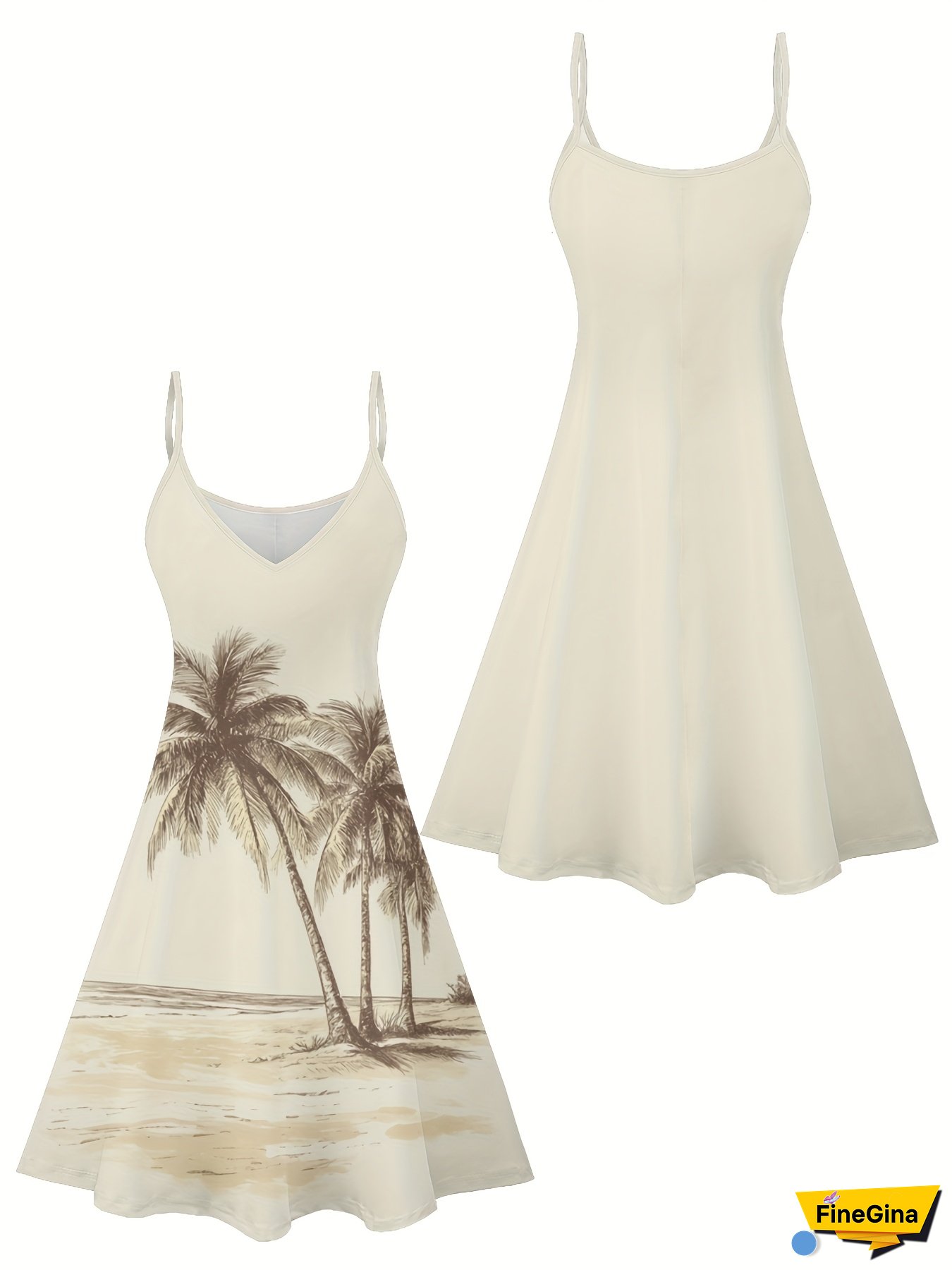 Women's Tropical Palm Tree Print V-Neck Sleeveless Midi Dress - Lightweight & Stylish For Beach, Travel, And Casual Outings, Summer Fashion | Relaxed Fit Attire | Easy Movement Fashion