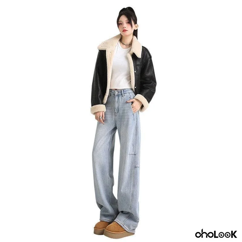 Extended Solid Color Retro Straight Leg Jeans