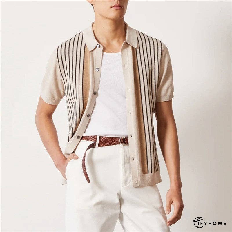 Striped Knit Short Sleeve Polo Shirt | IFYHOME
