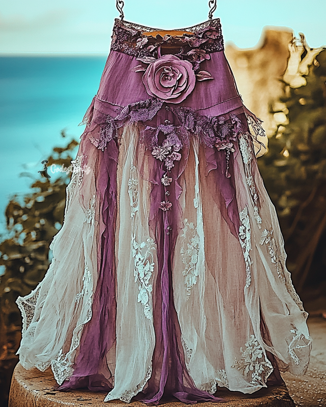 Summer Vacation Ruffle  Lace Patchwork Skirt ccdb 7aa4