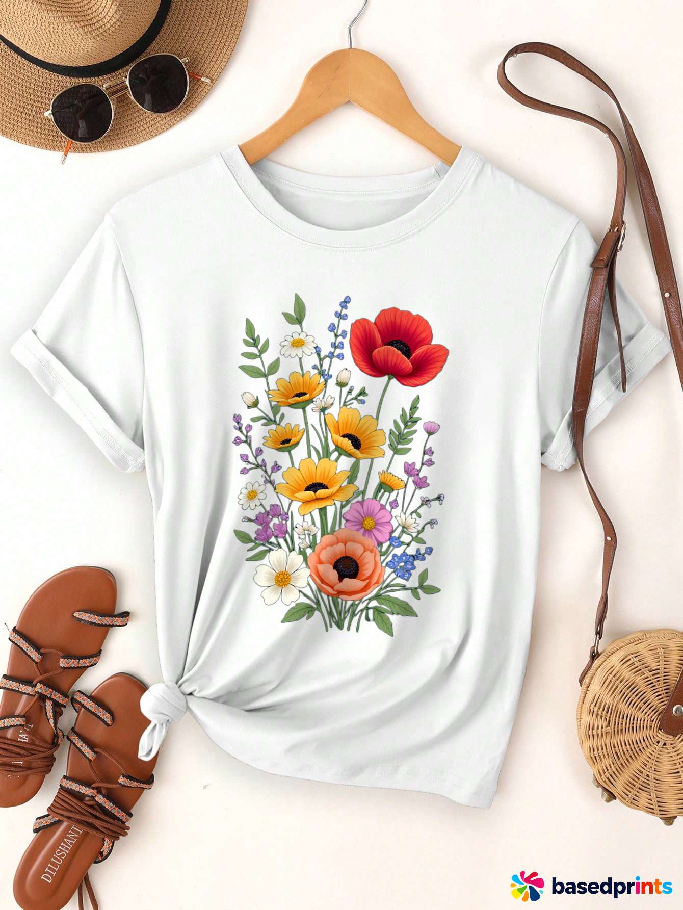 Summer Floral Print T-Shirt Women Casual Short Sleeve Tops
