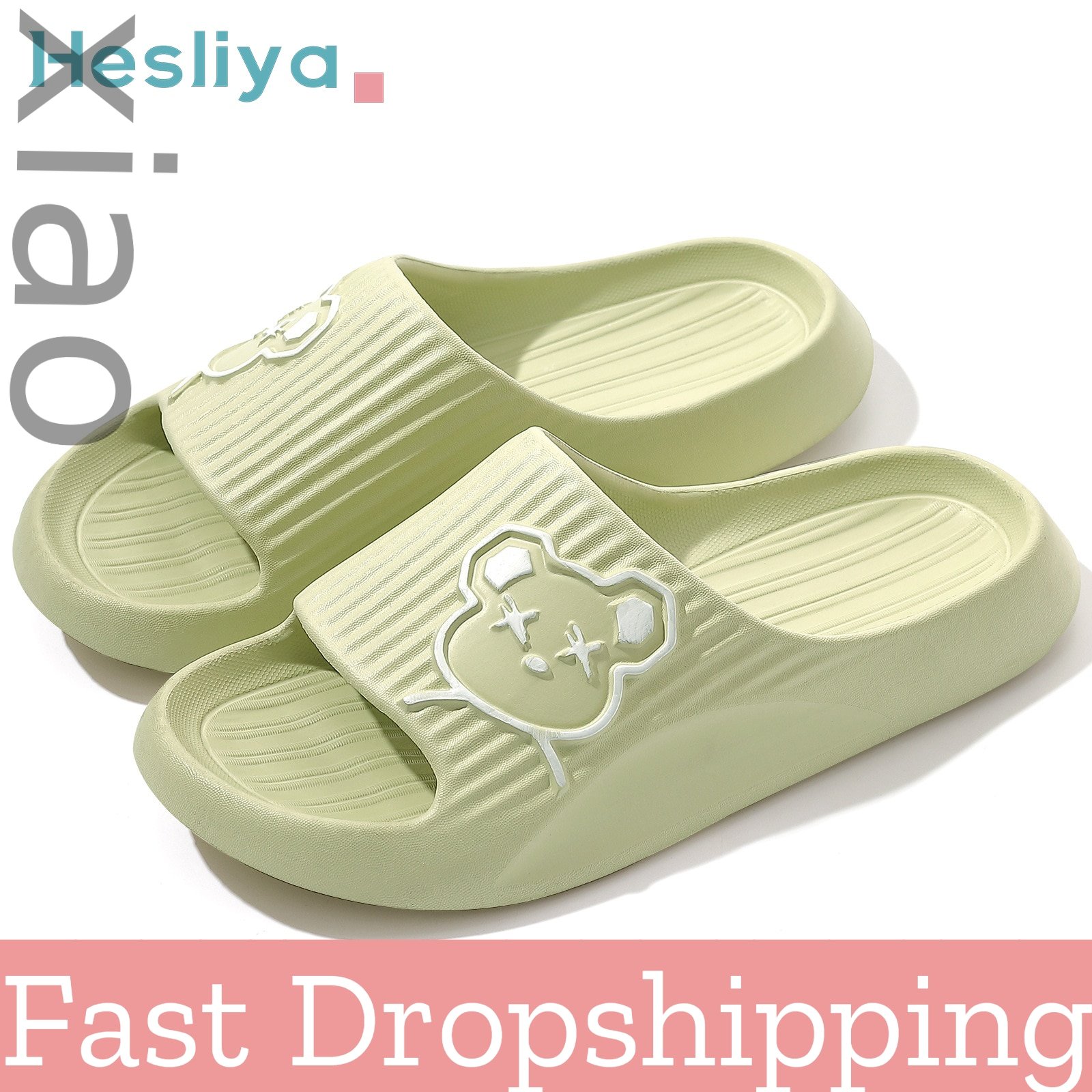 Shower Bath Slippers Women Men Thick Platform Flat Bear Cat Cartoon Slipper Flip Flops Summer Beach Sandals Lady House Slides