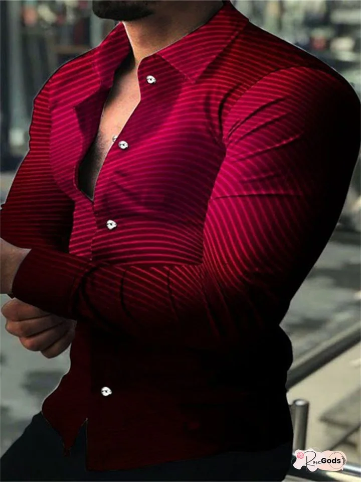 Men's Shirt Long Sleeve Gradient Turndown Button-Down Tops Green Black Blue Purple Red Daily Holiday Fashion Casual Breathable