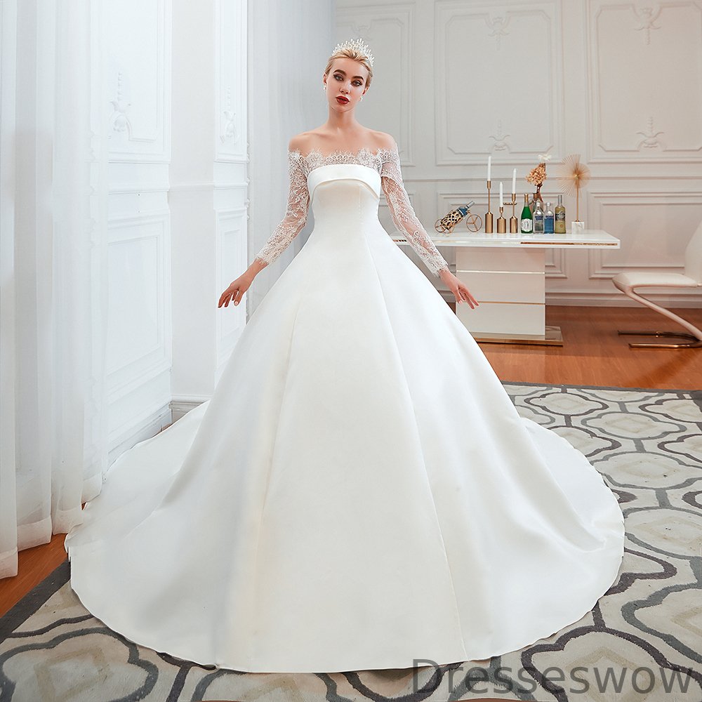 Dresseswow Gorgeous Off-the-shoulder Long Sleeves Wedding Dress With Lace