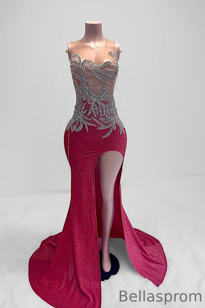 Bellasprom Scoop Sleeveless Mermaid Prom Dress High Slit With Beadings Bellasprom