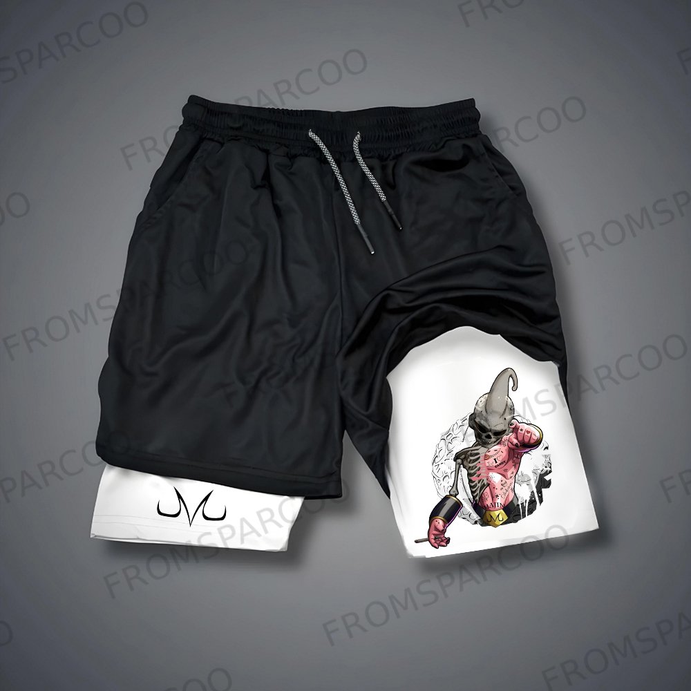 Men's Dragon Ball Anime BUU Print Double Layer Gym Shorts