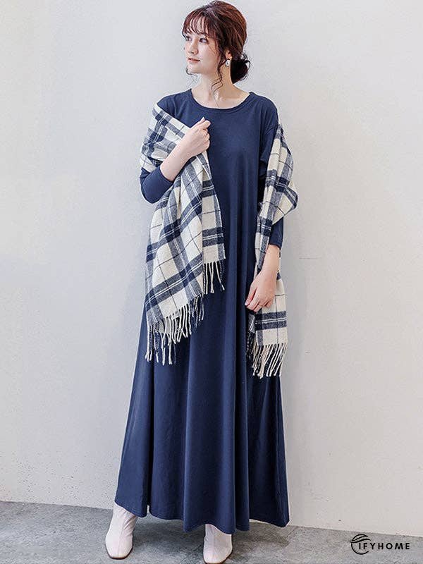 Simple 6 Colors Plus Size Loose Long Sleeve Casual Dress | IFYHOME