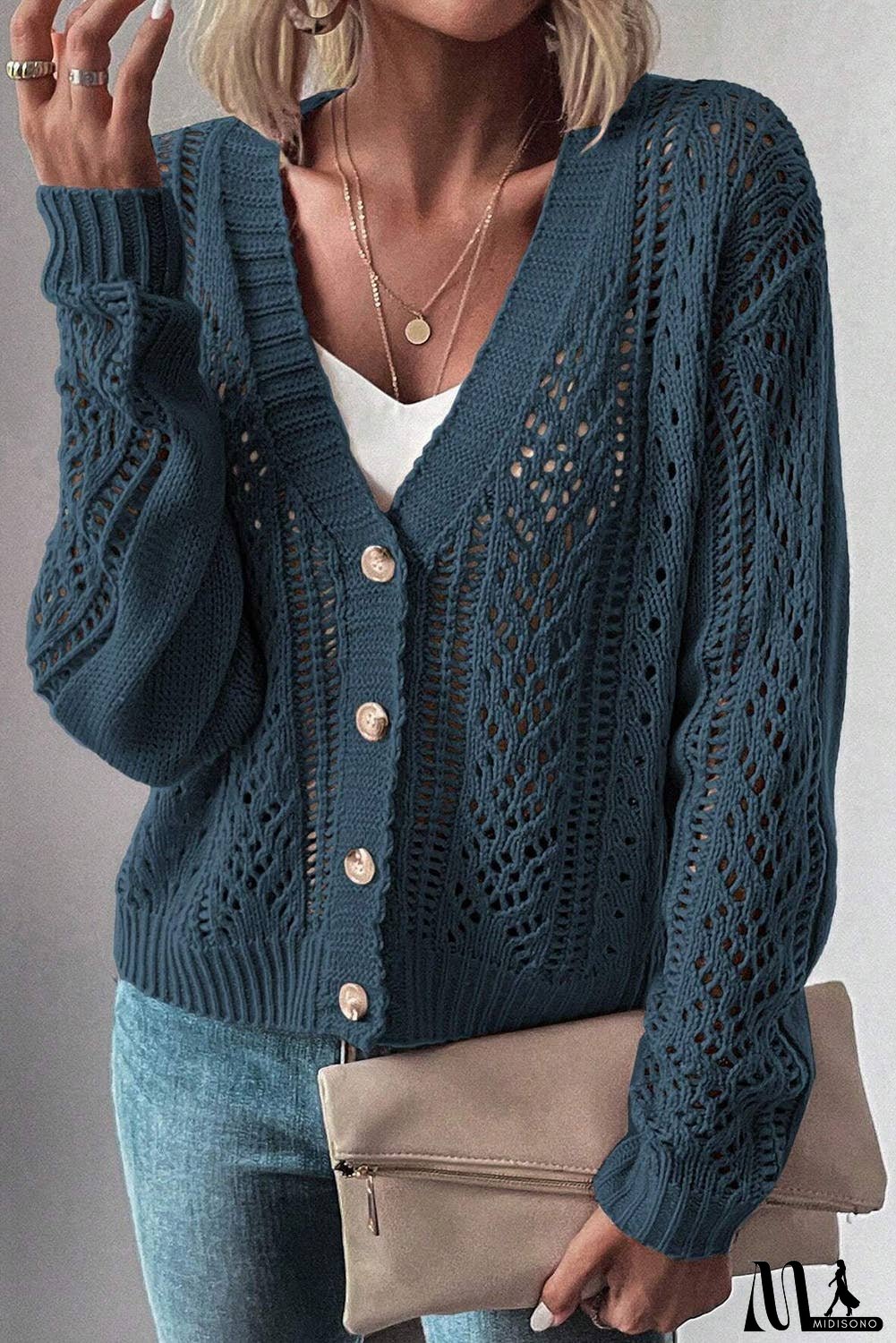 Open Knit Drop Shoulder Sweater Cardigan