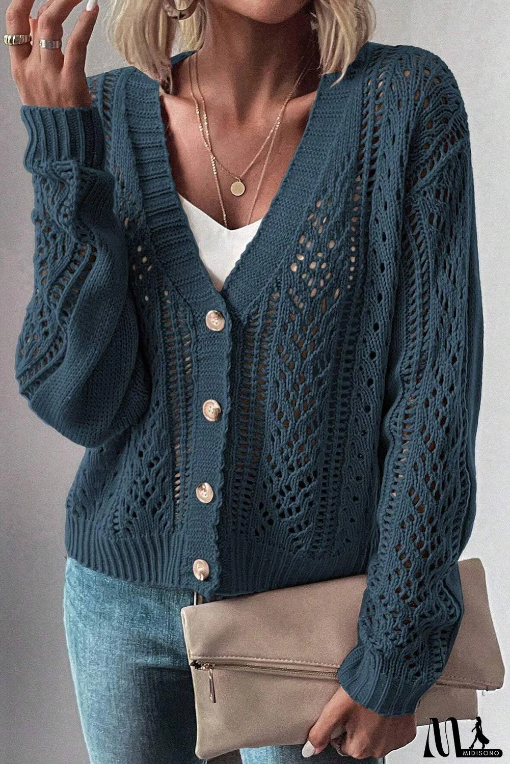 Open Knit Drop Shoulder Sweater Cardigan