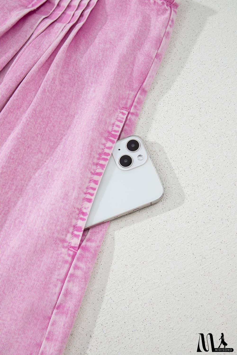 Mineral Wash Pleated Bust V Neck Denim Romper