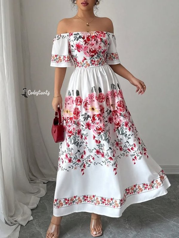One Shoulder Temperament Print Elegant Women's Dress