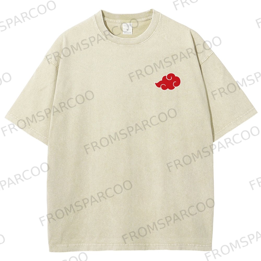 Unisex Retro Anime Print Washed T-Shirt