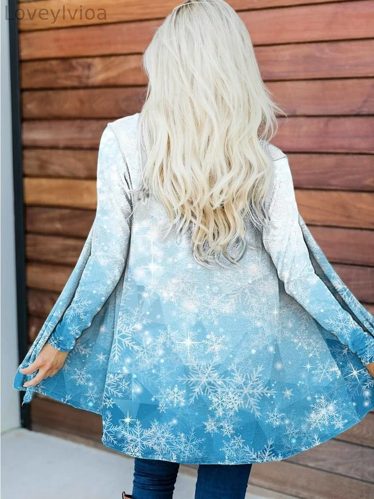 Women's Gradient Snowflaks Print Tie Dye Cardigan