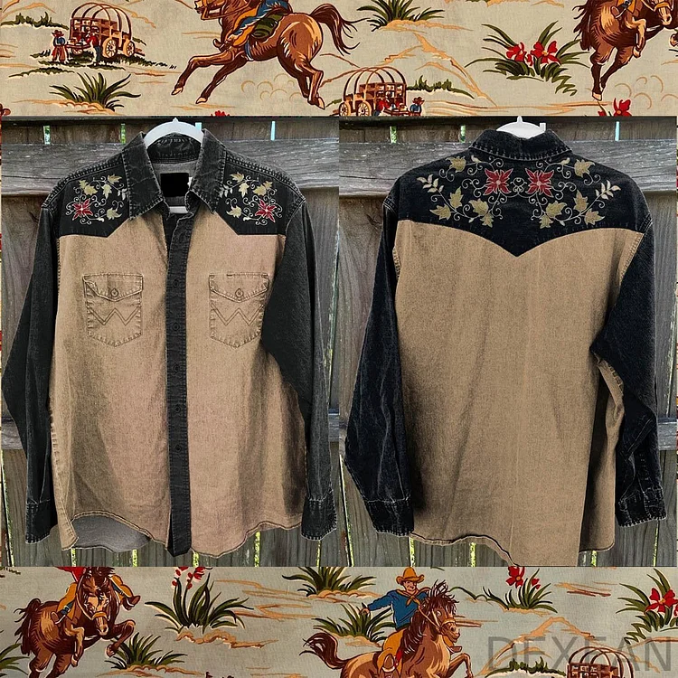 Roper Embroidered Western Vintage Print Casual Shirt