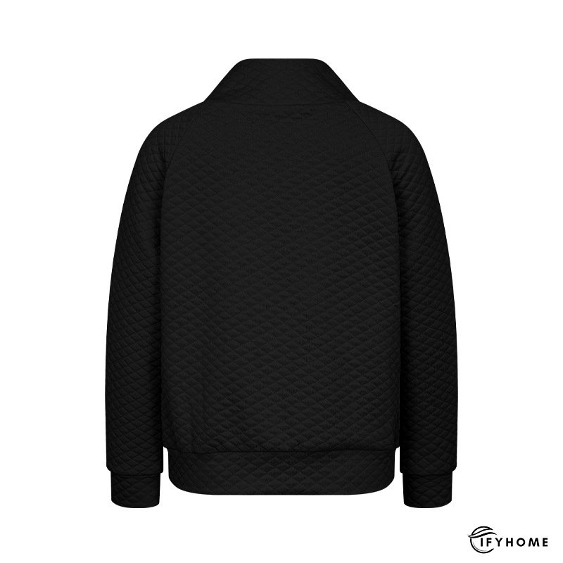 Quilted Buttoned Neckline Stand Neck Pullover Sweatshirt | IFYHOME