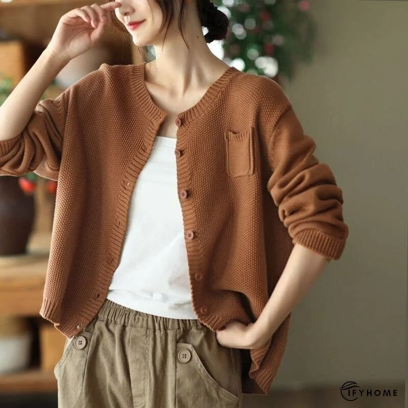 Vintage Loose Round Neck Cardigan Sweater | IFYHOME