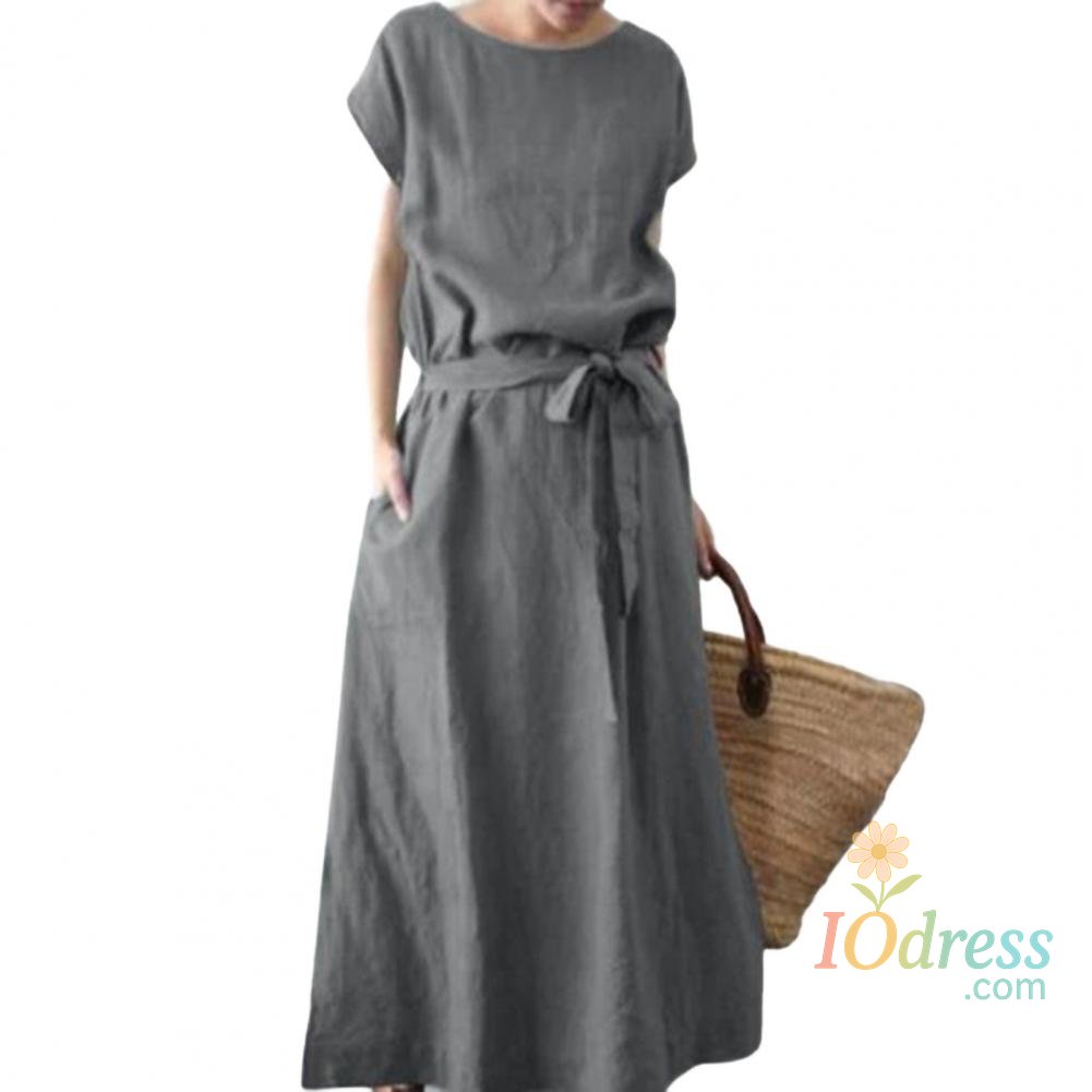 IO Dress 2025 Short Sleeve O-Neck Midi Dress Summer Vintage Elegant Chic Dress Women Fashion Bodycon Party Night Dress Beach Sundress