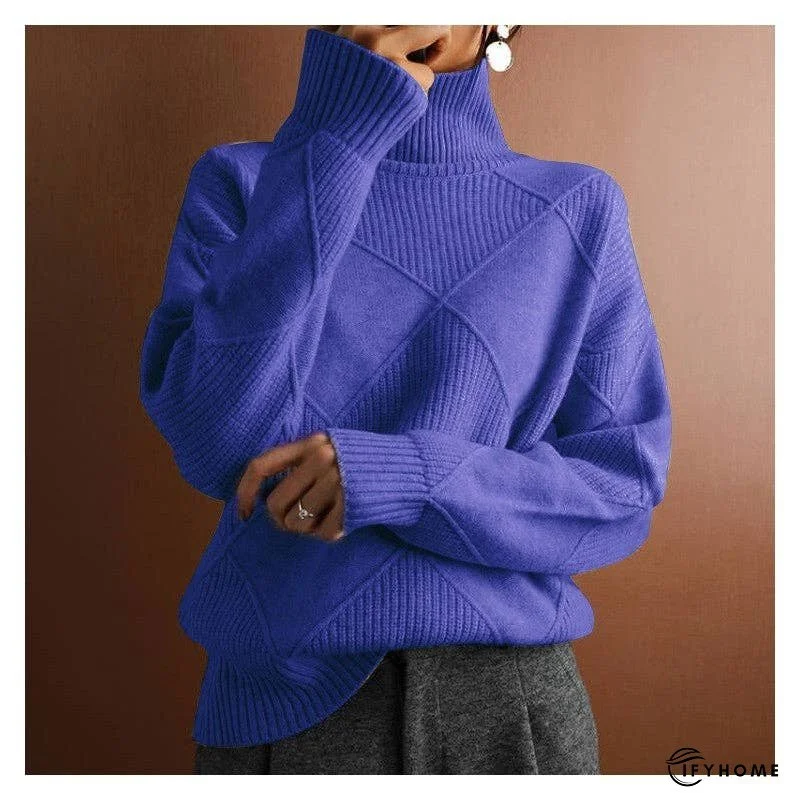 Loose Solid Color High Neck Diamond Sweater | IFYHOME