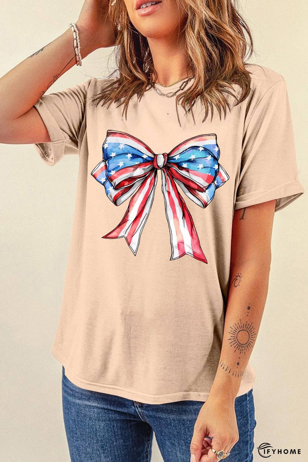Bow Graphic Round Neck Short Sleeve T-Shirt | IFYHOME