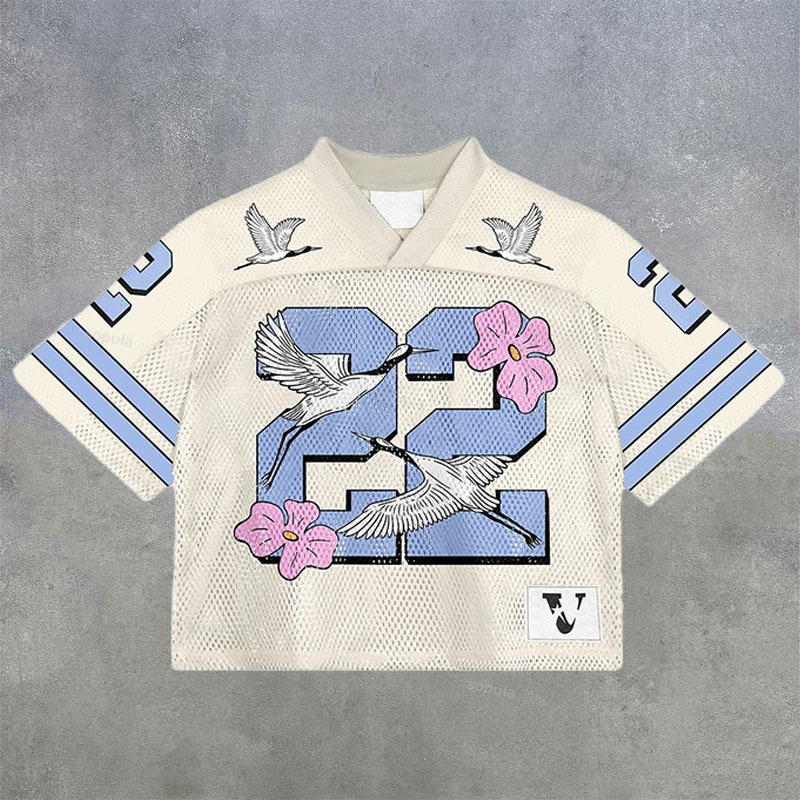 Vintage No.22 In Floral Graphics Blokecore Blokette Jersey V-neck T-shirt