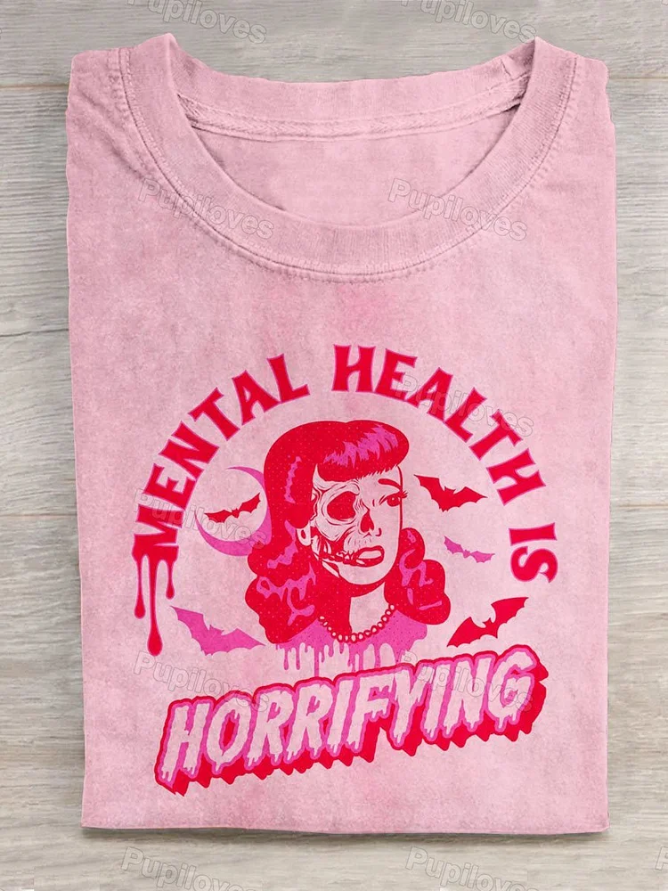 Pupiloves Pupiloves  Mental Health Is Horrifying Art Print Casual T-shirt