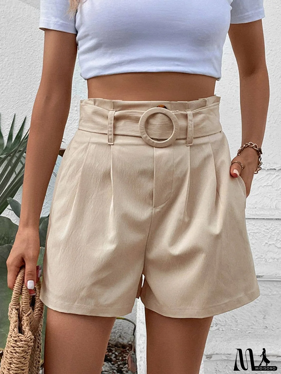 Perfee Belted Shorts with Pockets