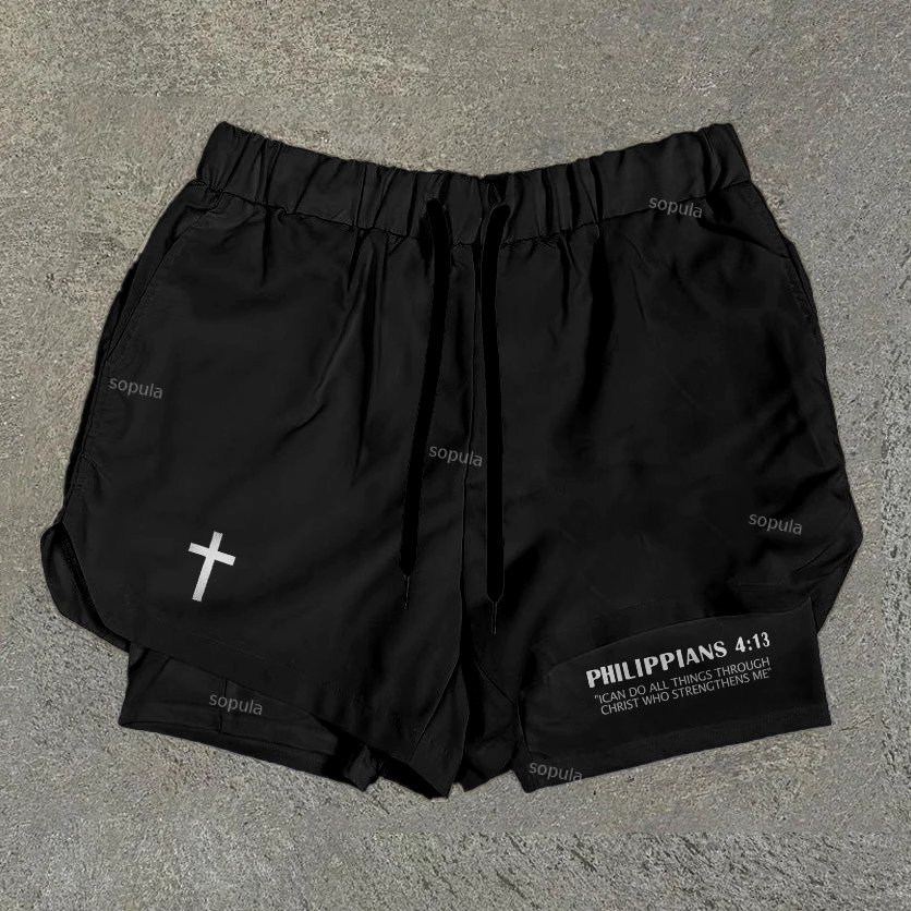 Sopula Philippians 4 13 Print Graphic Double Layer Men's Gym Shorts