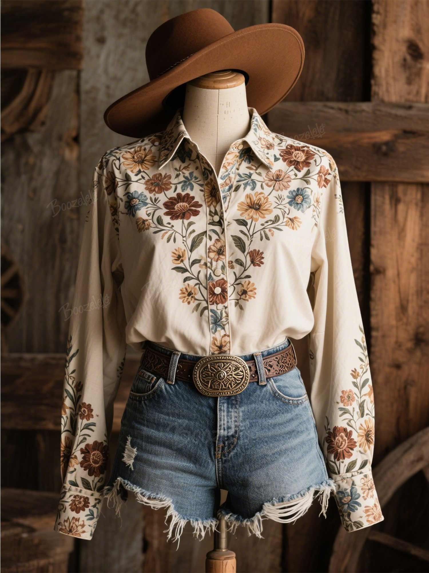 Western Retro Floral Cowgirl  - 100% Cotton Shirt