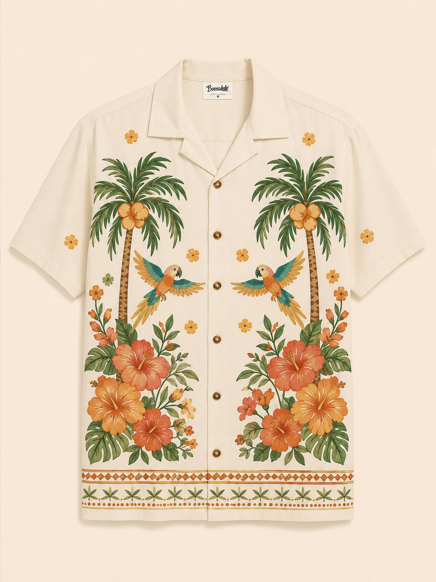 2026 SS Tropical Romance &mdash; Mint Green Heavy Crocodile & Floral Button-down Camp Shirt