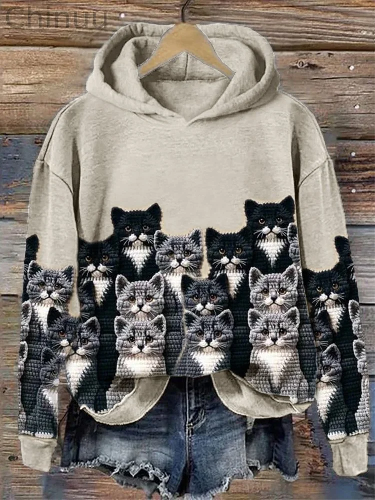 Crowded Cats Crochet Art Cozy Hoodie