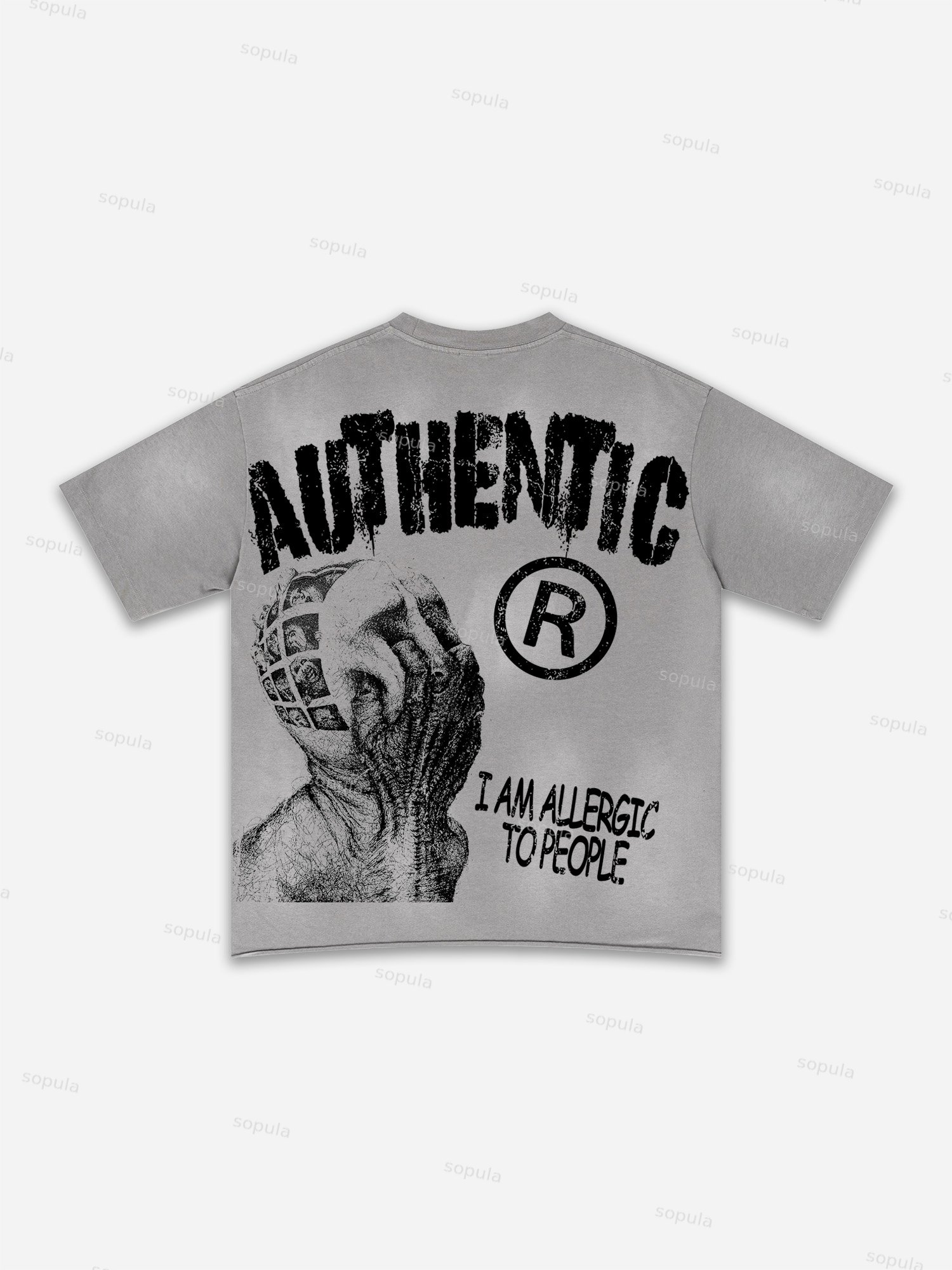 I Am Allergic To People Graphic Print Washed T-shirt