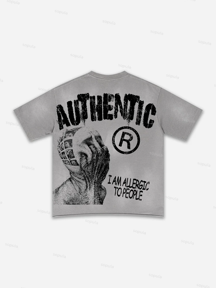 I Am Allergic To People Graphic Print Washed T-shirt