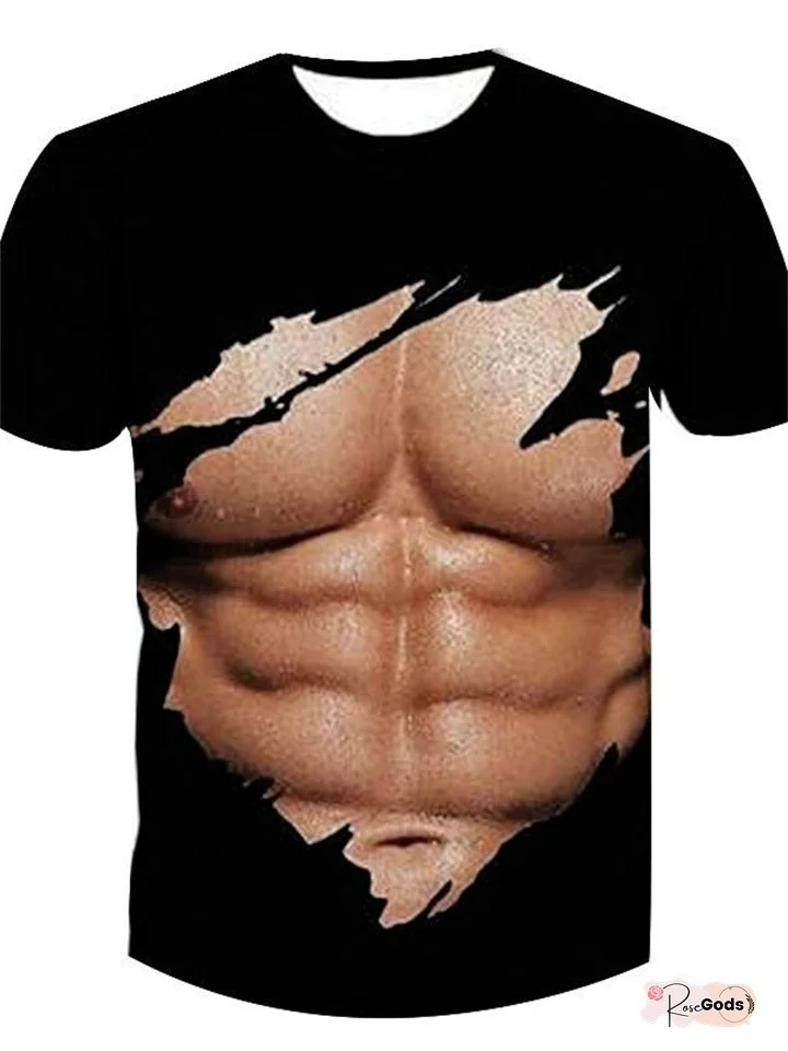 Men's T shirt Tee Tee Funny T Shirts Graphic Muscle Crew Neck Round Neck A B Black Purple Rainbow 3D Print Plus Size Short Sleeve Print Clothing Apparel Muscle