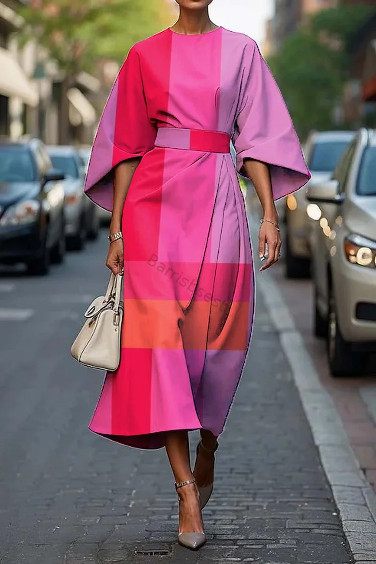 Women's Elegant Geometric Abstract Art Print Midi Dress