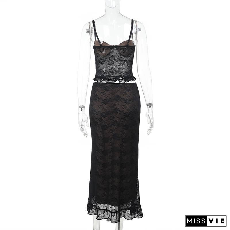 Sexy Lace Tank Top & Fitted Skirt Set