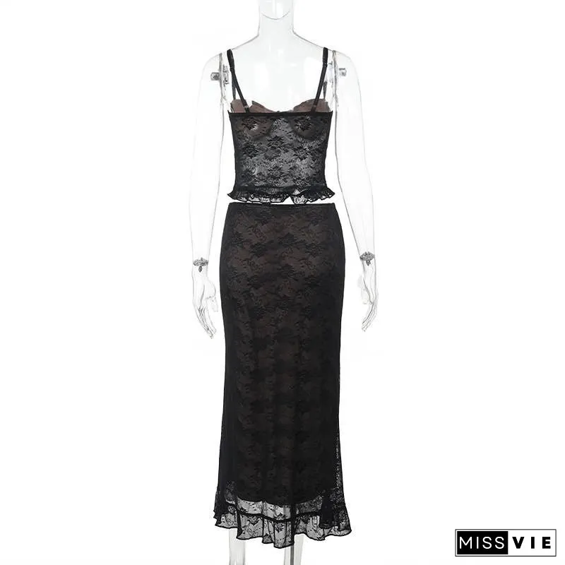 Sexy Lace Tank Top & Fitted Skirt Set