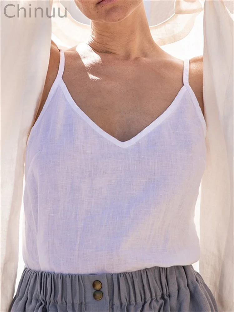 Linen Blend V-neck Tank Top